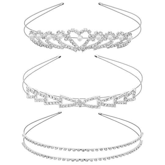 3 Pack Double Layer Rhinestone Headbands for Women, Crystal Headband